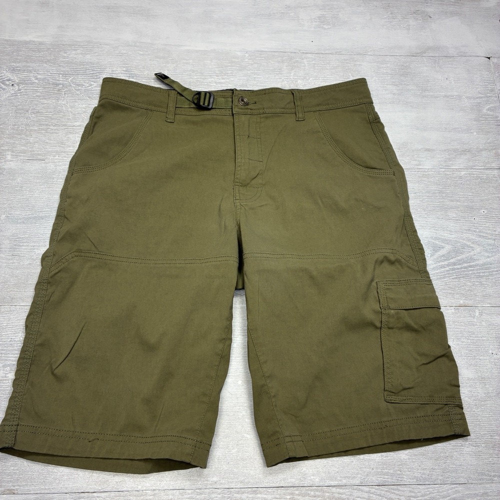 Prana Zion Cargo Shorts Mens Medium Olive Green Stretch Hiking Climbing Outdoors